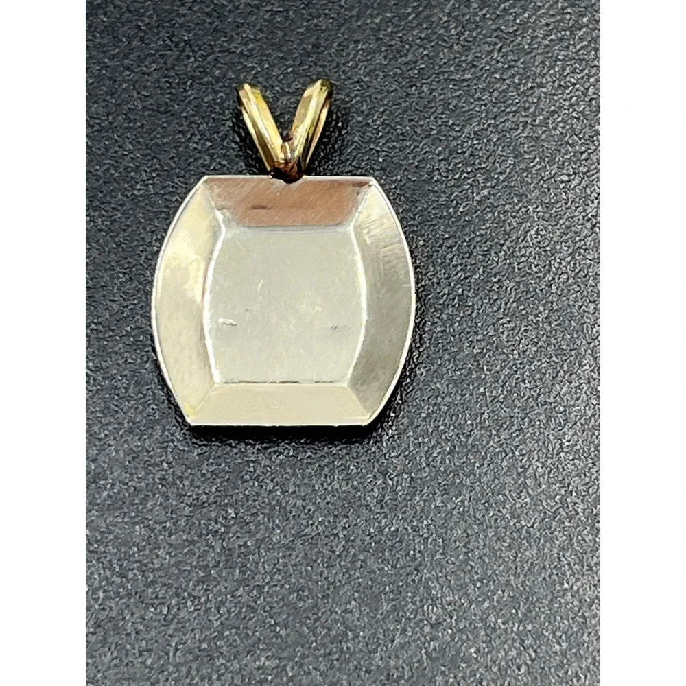 Vintage 14K Two-Tone Gold Ornate Floral Engraved Rectangular Pendant Charm 1.08g
